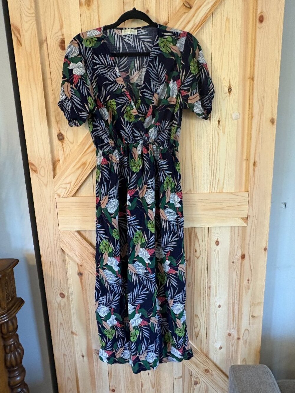 Seven Islands Tropical Print Midi Dress Boho V-Neck Elastic Waist Size 1X